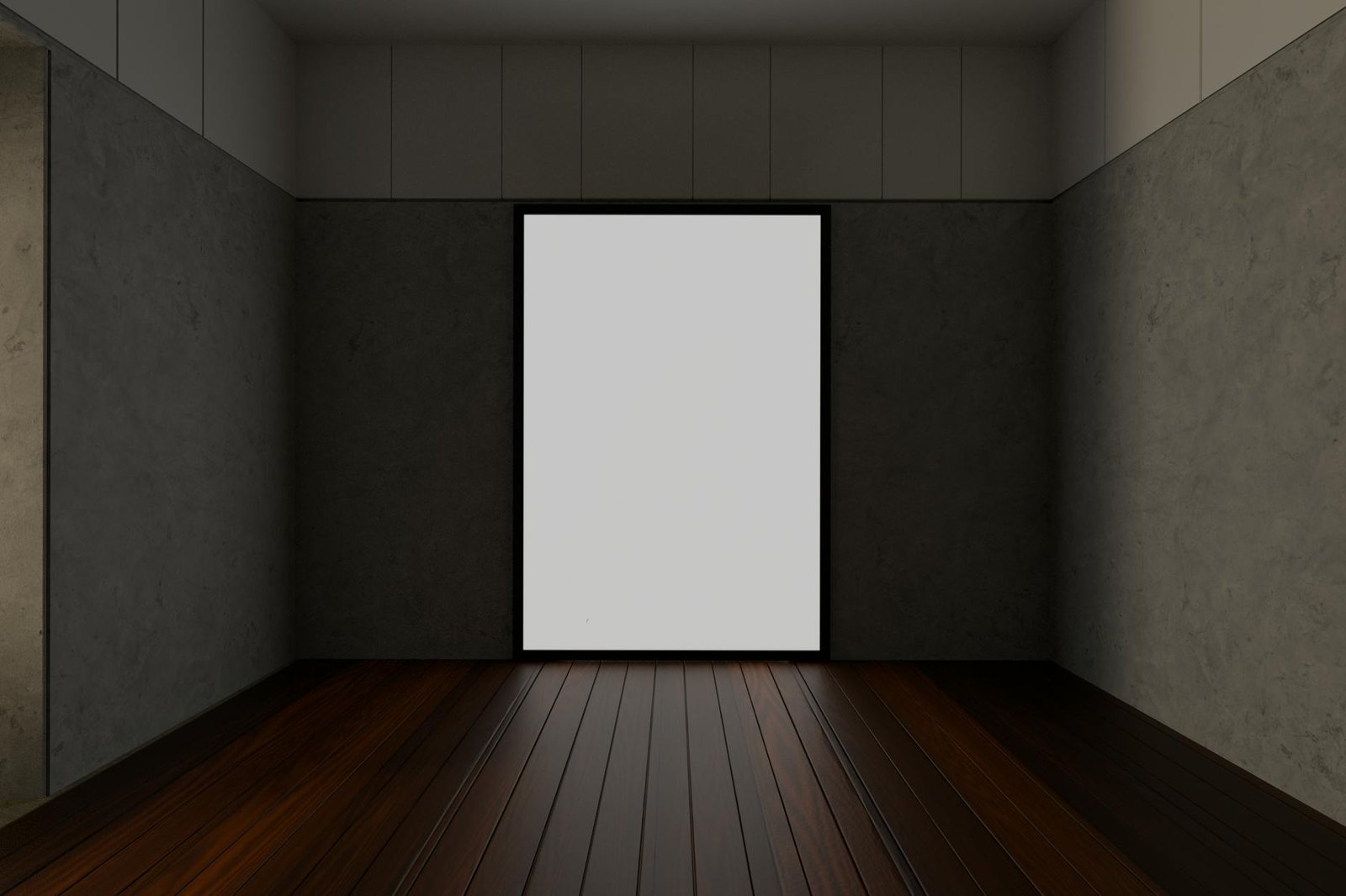 minimalist interior with blank digital screen