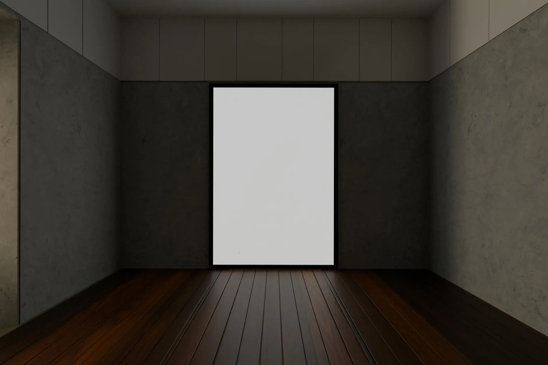 minimalist interior with blank digital screen