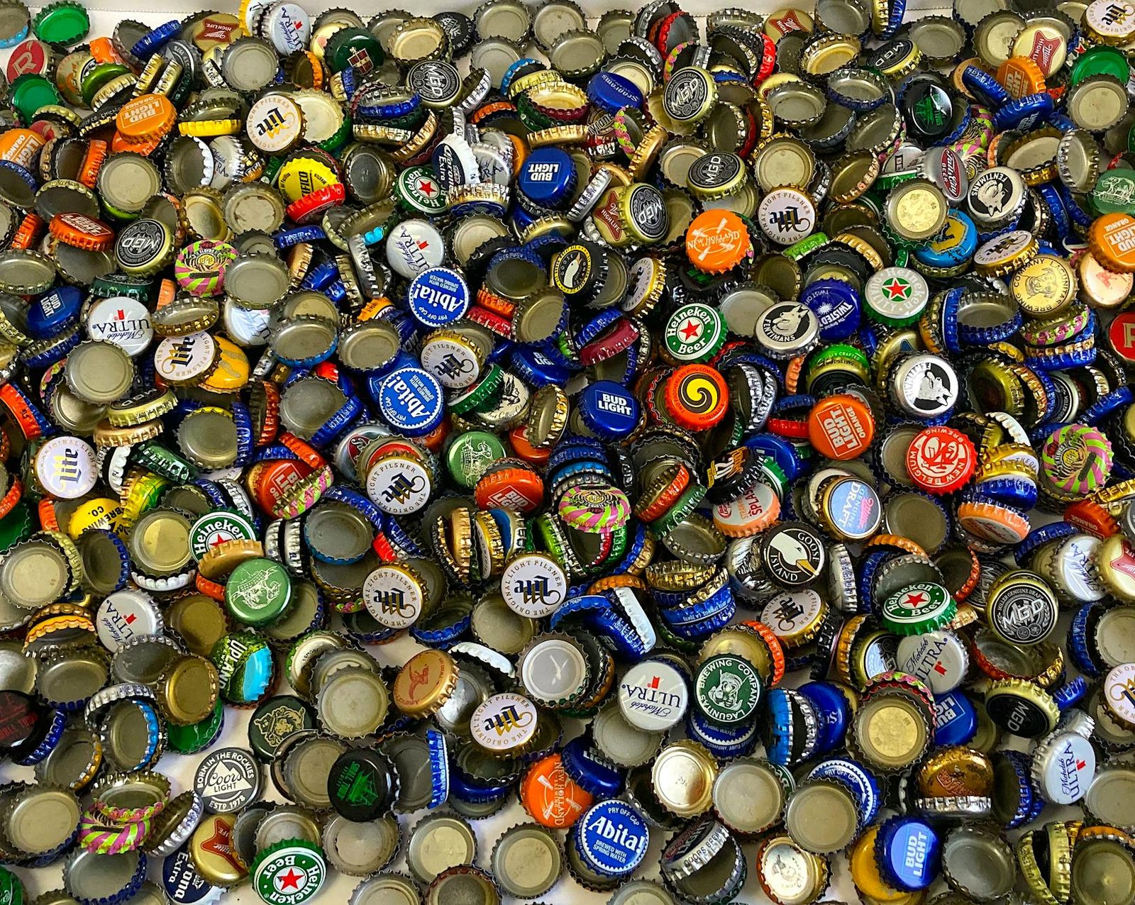 colorful vintage bottle cap collection display